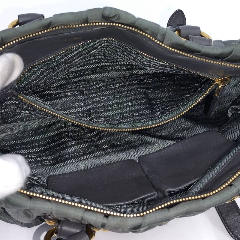 Prada Gathered Tote Nylon Khaki