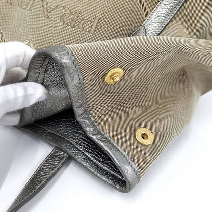 Prada Tote Canvas Leather Brown Silver
