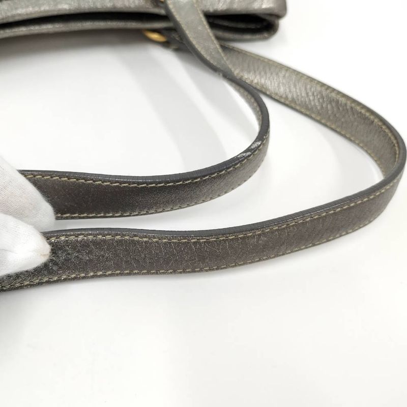 Prada Tote Canvas Leather Brown Silver