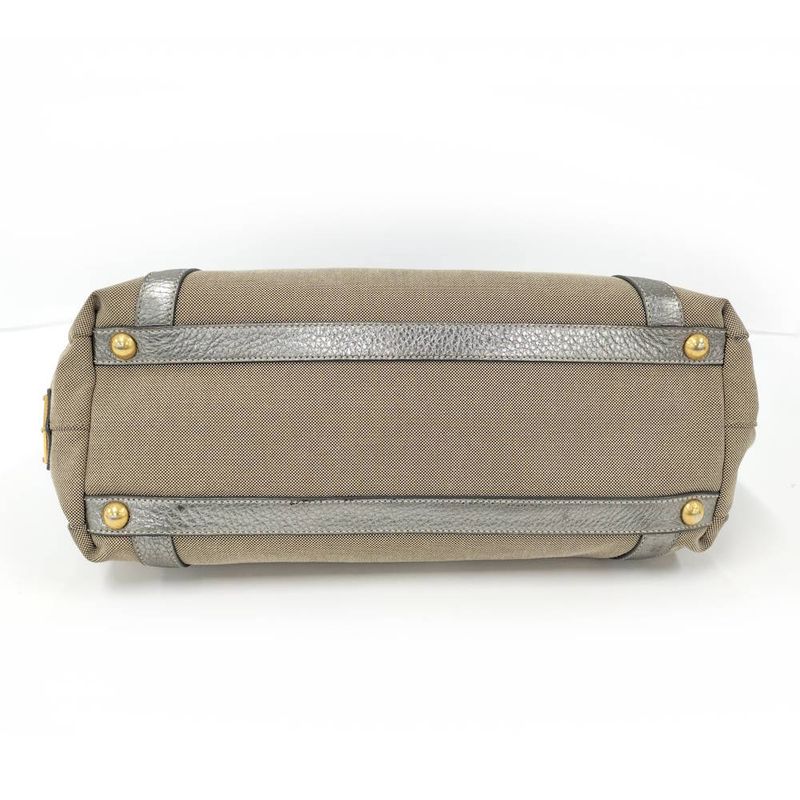 Prada Tote Canvas Leather Brown Silver