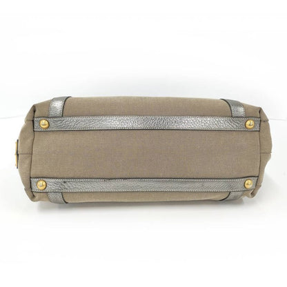 Prada Tote Canvas Leather Brown Silver