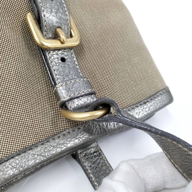 Prada Tote Canvas Leather Brown Silver