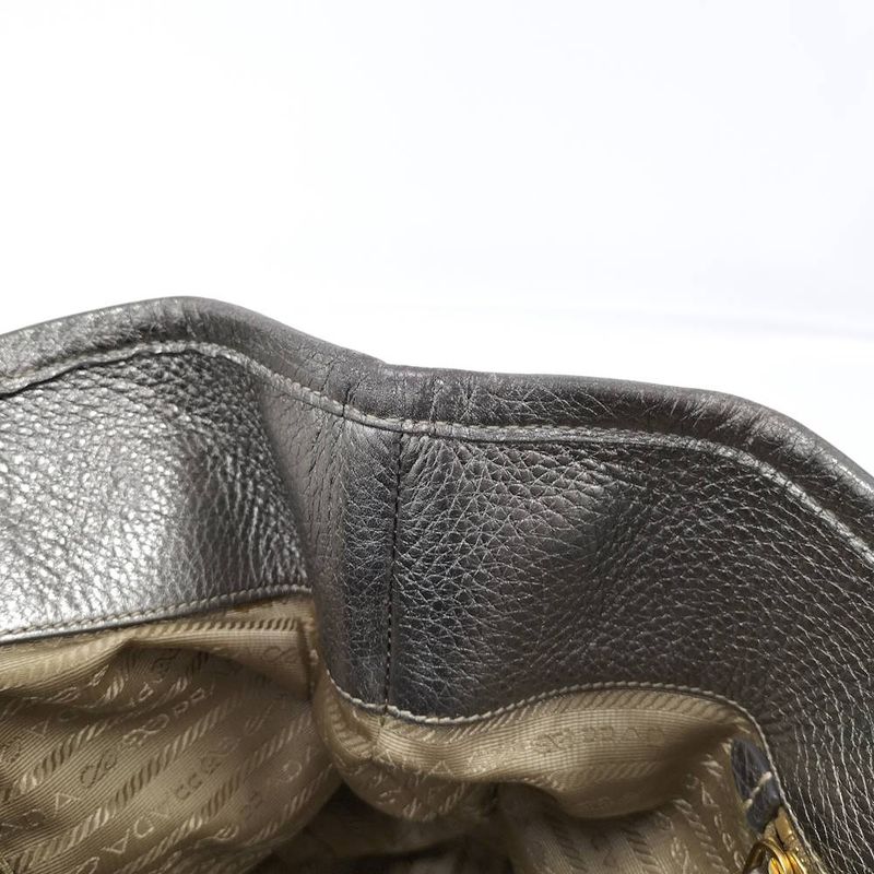Prada Tote Canvas Leather Brown Silver