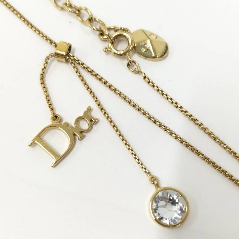 Dior Logo Necklace Gold Plated Line Stone