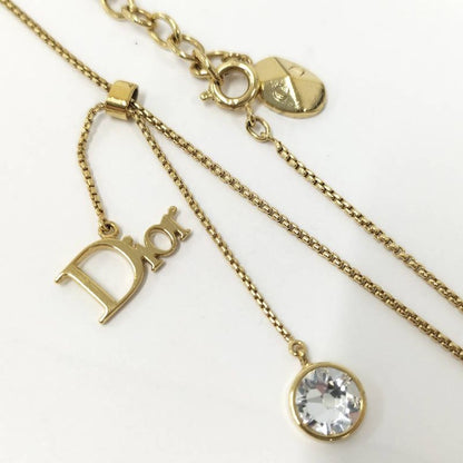 Dior Logo Necklace Gold Plated Line Stone