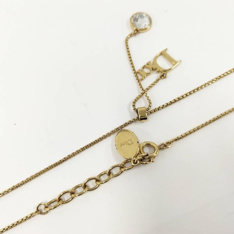 Dior Logo Necklace Gold Plated Line Stone