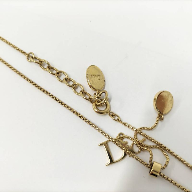 Dior Logo Necklace Gold Plated Line Stone