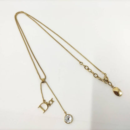 Dior Logo Necklace Gold Plated Line Stone