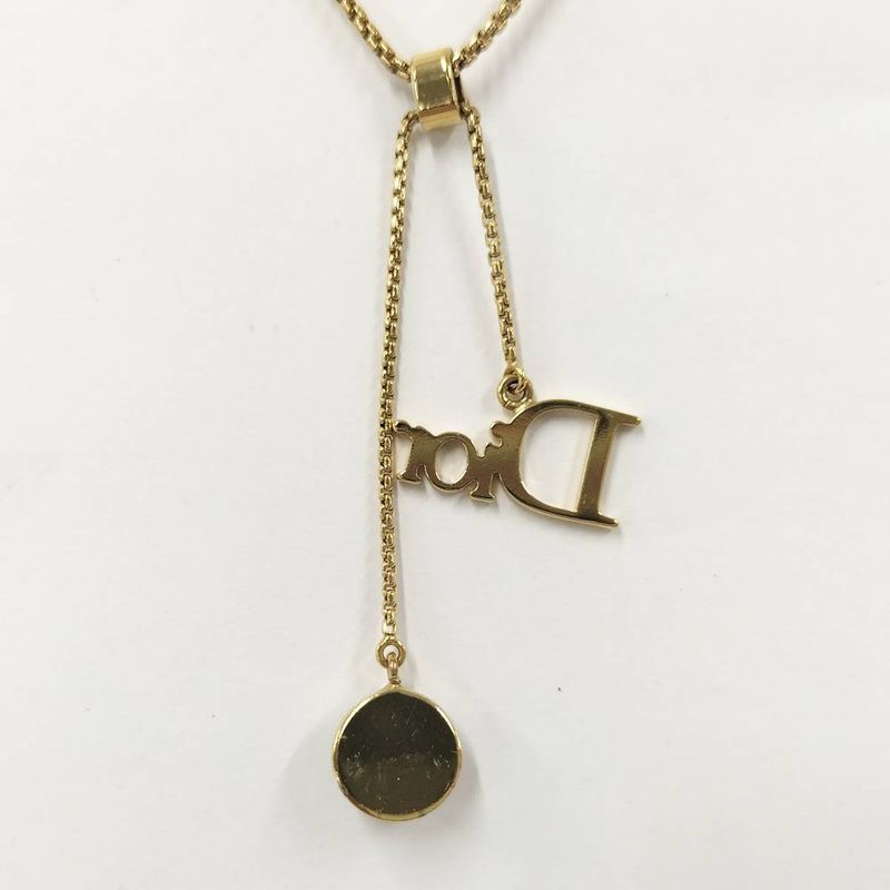 Dior Logo Necklace Gold Plated Line Stone