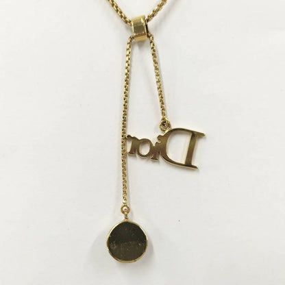 Dior Logo Necklace Gold Plated Line Stone