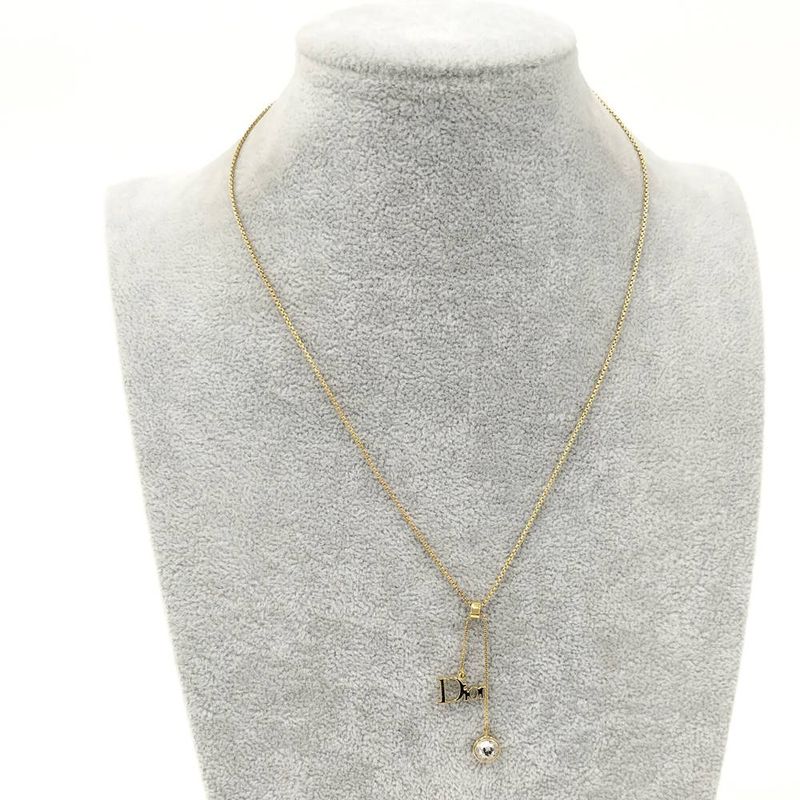 Dior Logo Necklace Gold Plated Line Stone