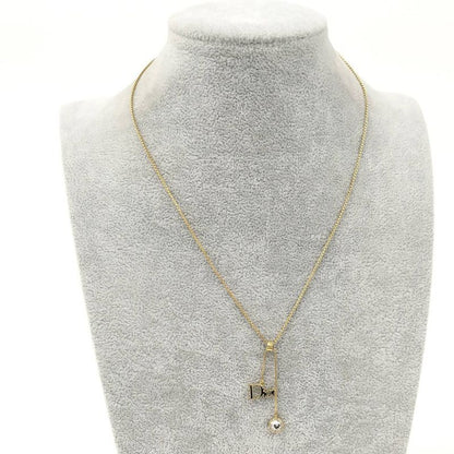 Dior Logo Necklace Gold Plated Line Stone
