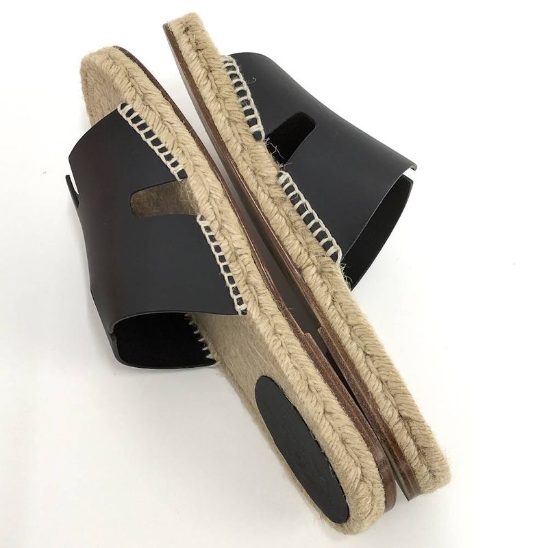 Hermes Antigua Sandals Black Beige 42