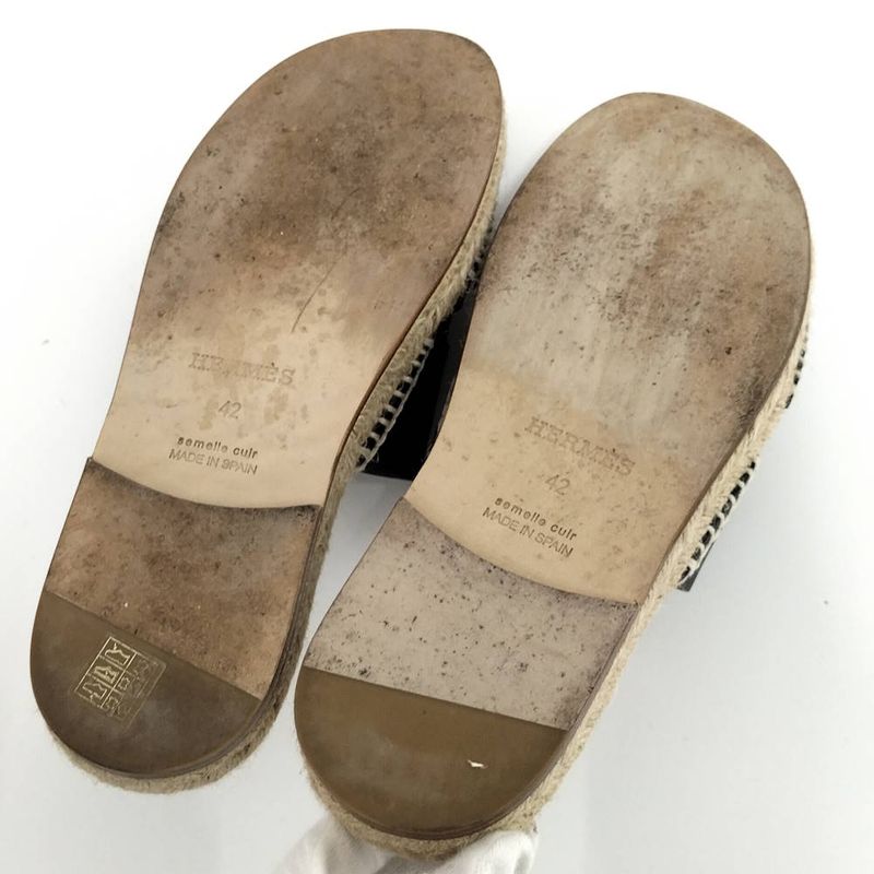 Hermes Antigua Sandals Black Beige 42