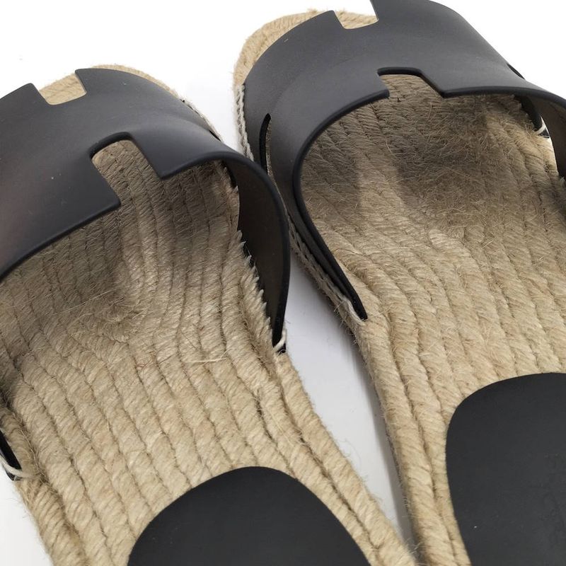 Hermes Antigua Sandals Black Beige 42