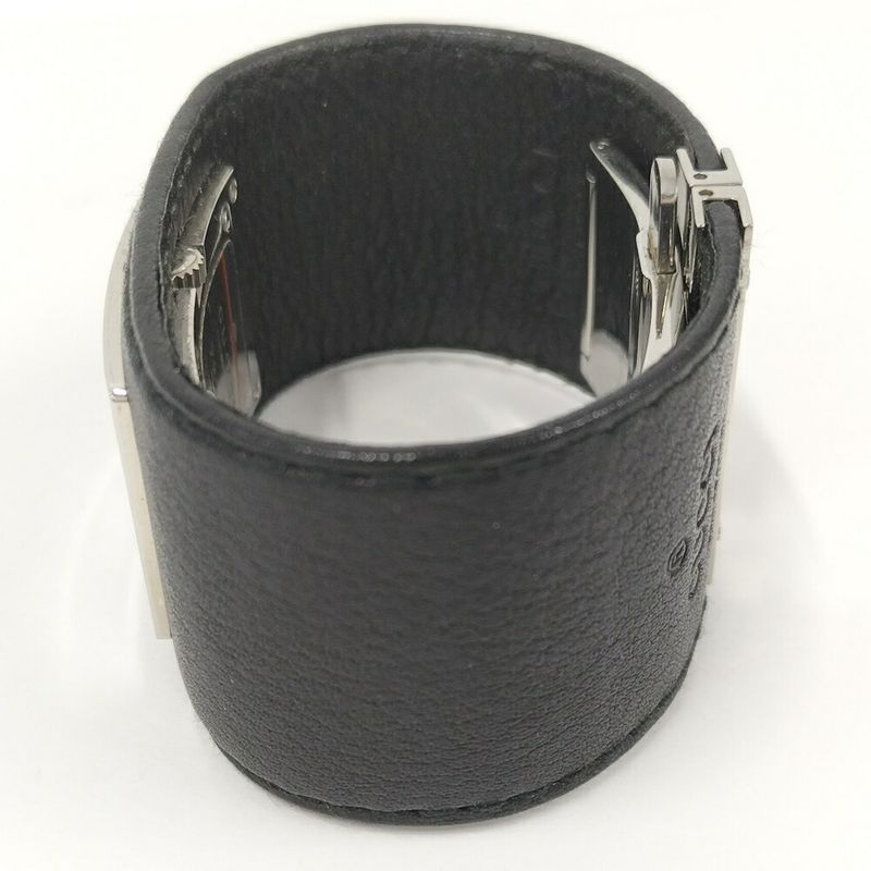 Gucci Bangle Watch SS Leather Quartz Black Dial