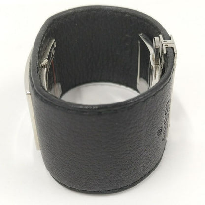 Gucci Bangle Watch SS Leather Quartz Black Dial