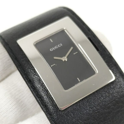 Gucci Bangle Watch SS Leather Quartz Black Dial