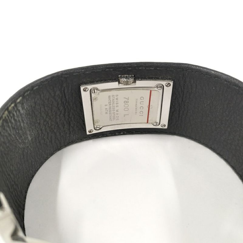 Gucci Bangle Watch SS Leather Quartz Black Dial