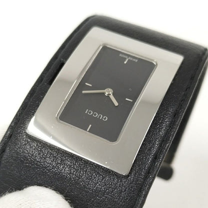 Gucci Bangle Watch SS Leather Quartz Black Dial