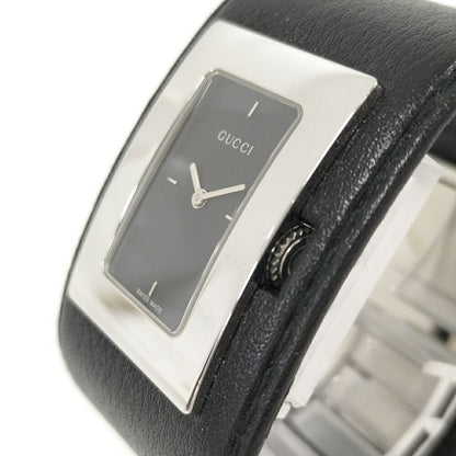 Gucci Bangle Watch SS Leather Quartz Black Dial