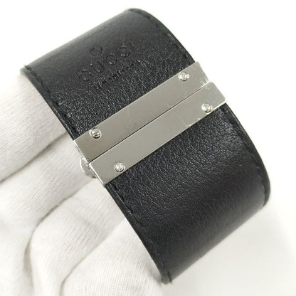 Gucci Bangle Watch SS Leather Quartz Black Dial