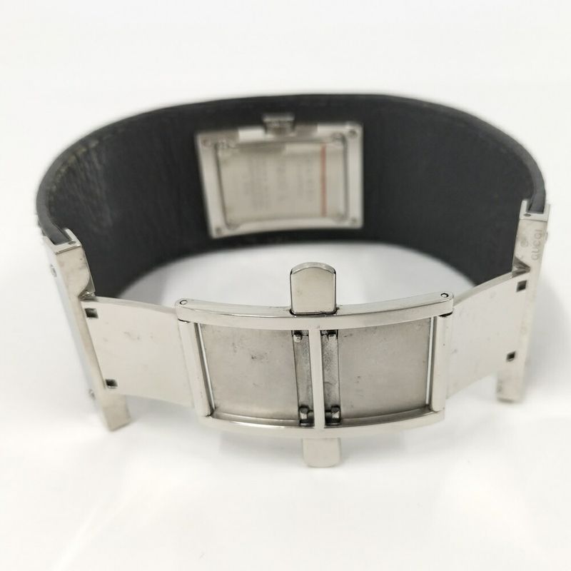 Gucci Bangle Watch SS Leather Quartz Black Dial