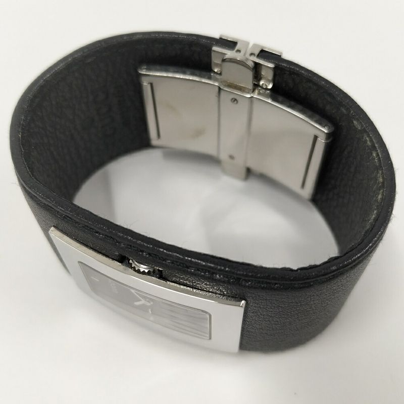 Gucci Bangle Watch SS Leather Quartz Black Dial