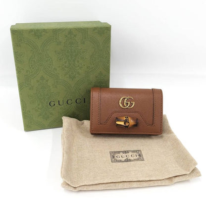 Gucci Diana 6 Key Case Bamboo GG Leather Brown Key Holder