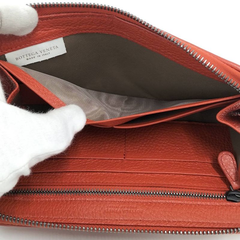 Bottega Veneta Zip Around Wallet Leather Orange