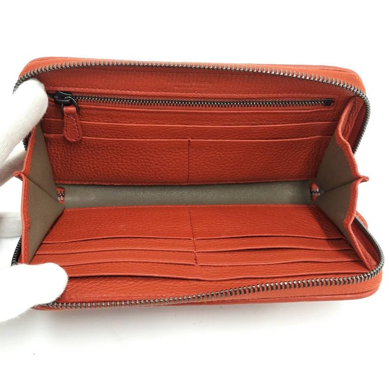Bottega Veneta Zip Around Wallet Leather Orange