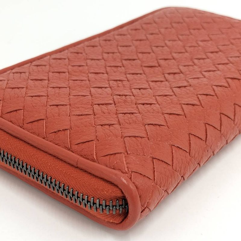 Bottega Veneta Zip Around Wallet Leather Orange