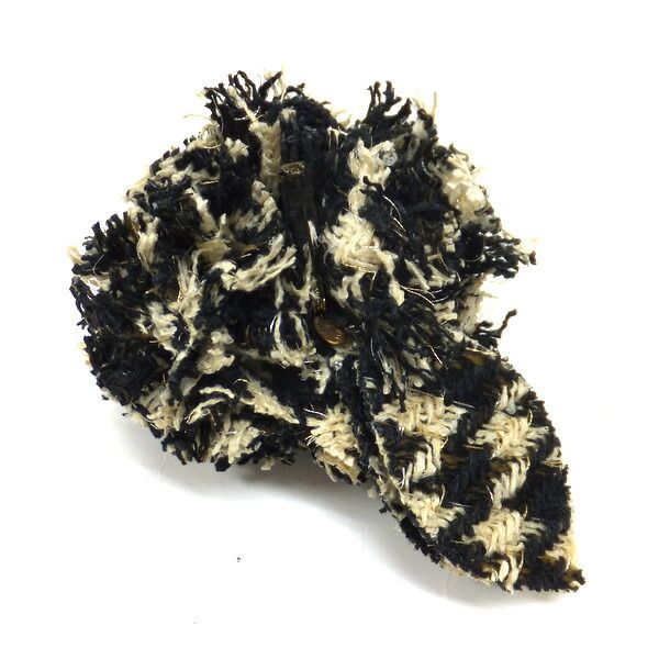 Chanel Camellia Corsage Tweed Black White Brooch