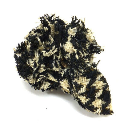 Chanel Camellia Corsage Tweed Black White Brooch