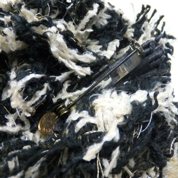Chanel Camellia Corsage Tweed Black White Brooch