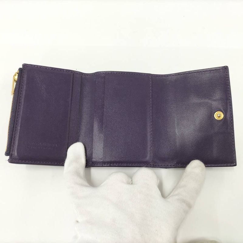 Bottega Veneta Trifold Wallet Intrecciato Small Leather Purple