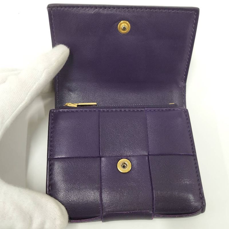 Bottega Veneta Trifold Wallet Intrecciato Small Leather Purple