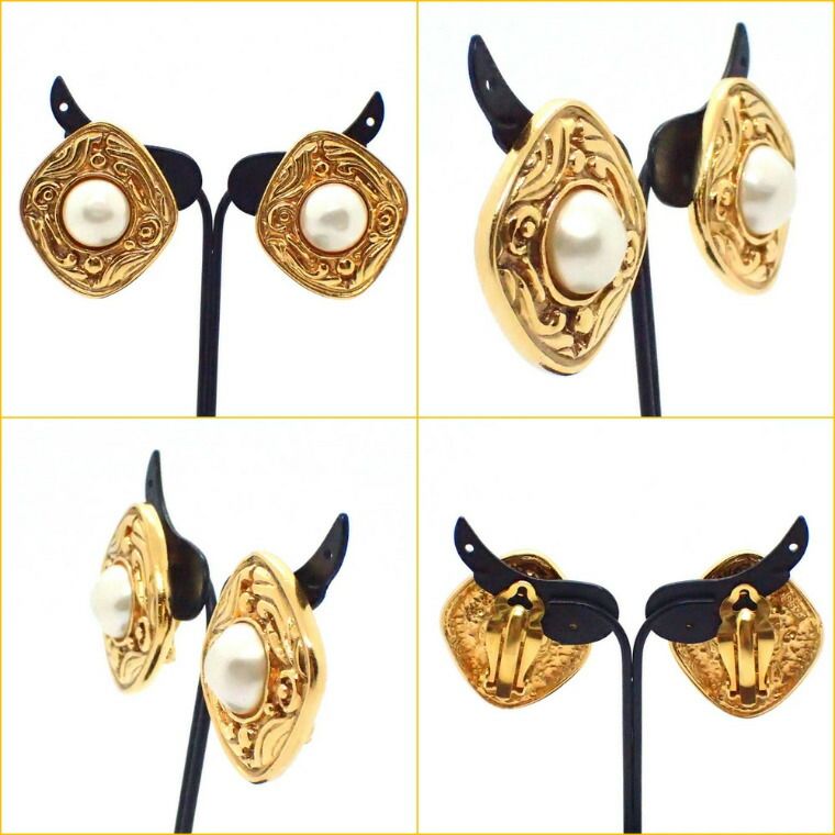 Chanel Earrings Costume Pearl Metal Gold Made in '90