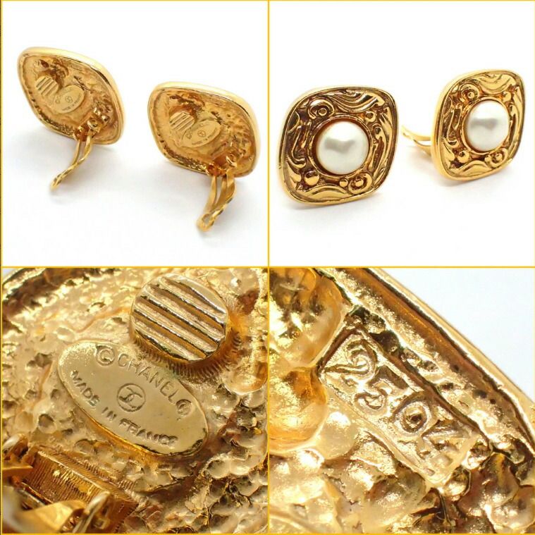 Chanel Earrings Costume Pearl Metal Gold Made in '90
