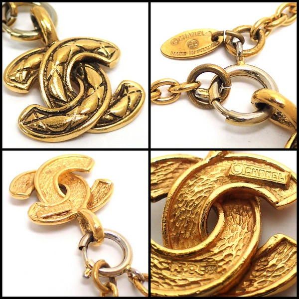 Chanel Necklace Metal Gold Cc Quilted