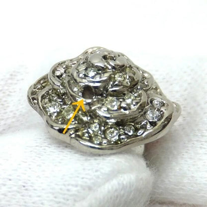 Chanel Pin Brooch 3 Piece Set Metal Line Stone Clear Silver CC Camellia Leaf