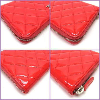 Chanel Zip Around Wallet Quilted Patent Leather Pink Silver