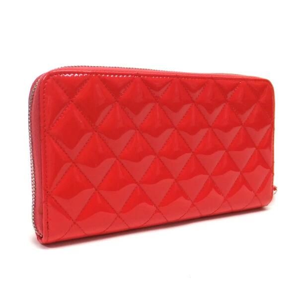 Chanel Zip Around Wallet Quilted Patent Leather Pink Silver
