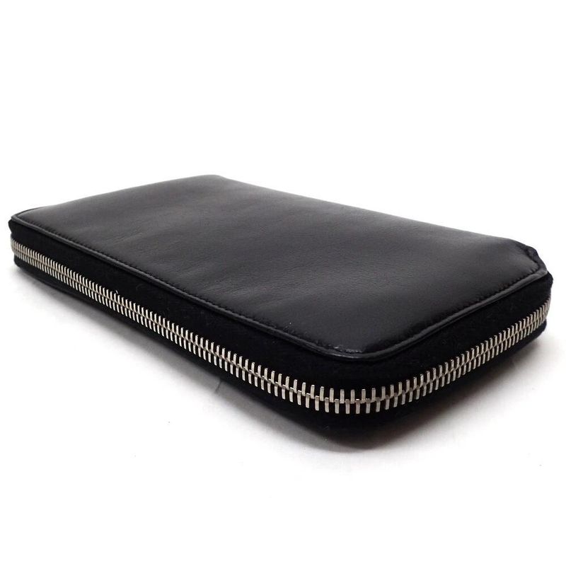 Chanel Zip Around Wallet Leather Black Silver 8 Digits