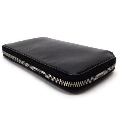 Chanel Zip Around Wallet Leather Black Silver 8 Digits