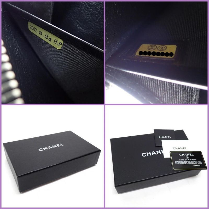 Chanel Zip Around Wallet Leather Black Silver 8 Digits
