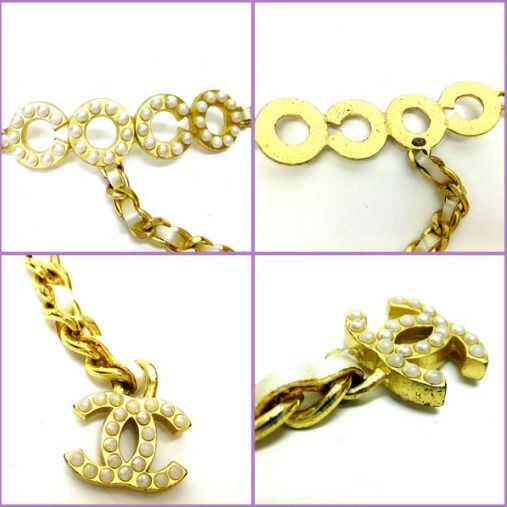 Chanel Chain Belt Satin Gold White CC Logo