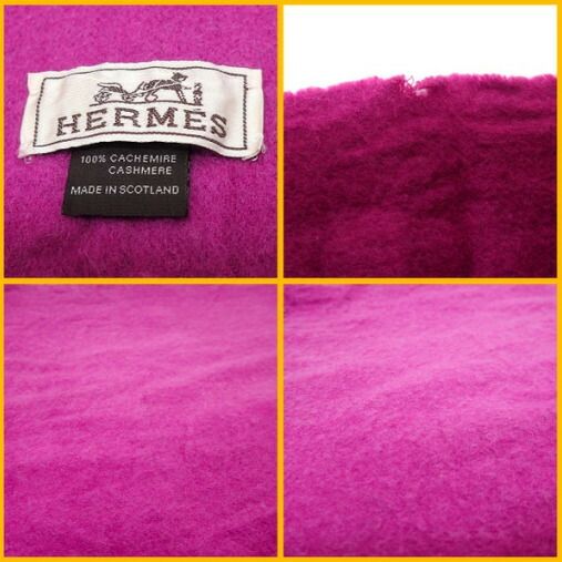 Hermes Cashmere Scarf Embroidery 100% Purple