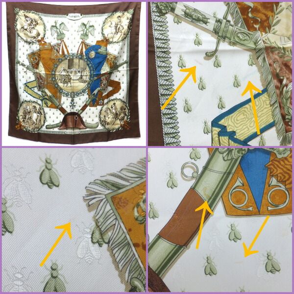 Hermes Carre 90 Scarf Silk Brown White Napoleon