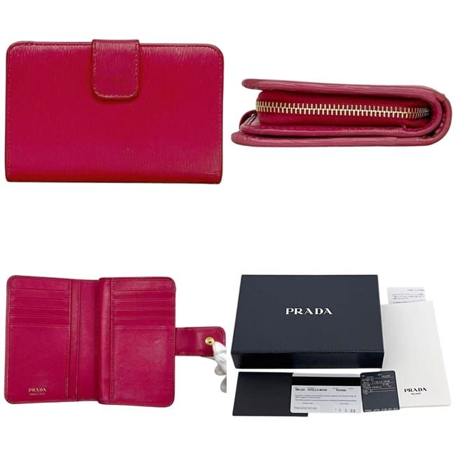 Prada Bifold Wallet Pink Peonia Folding Leather